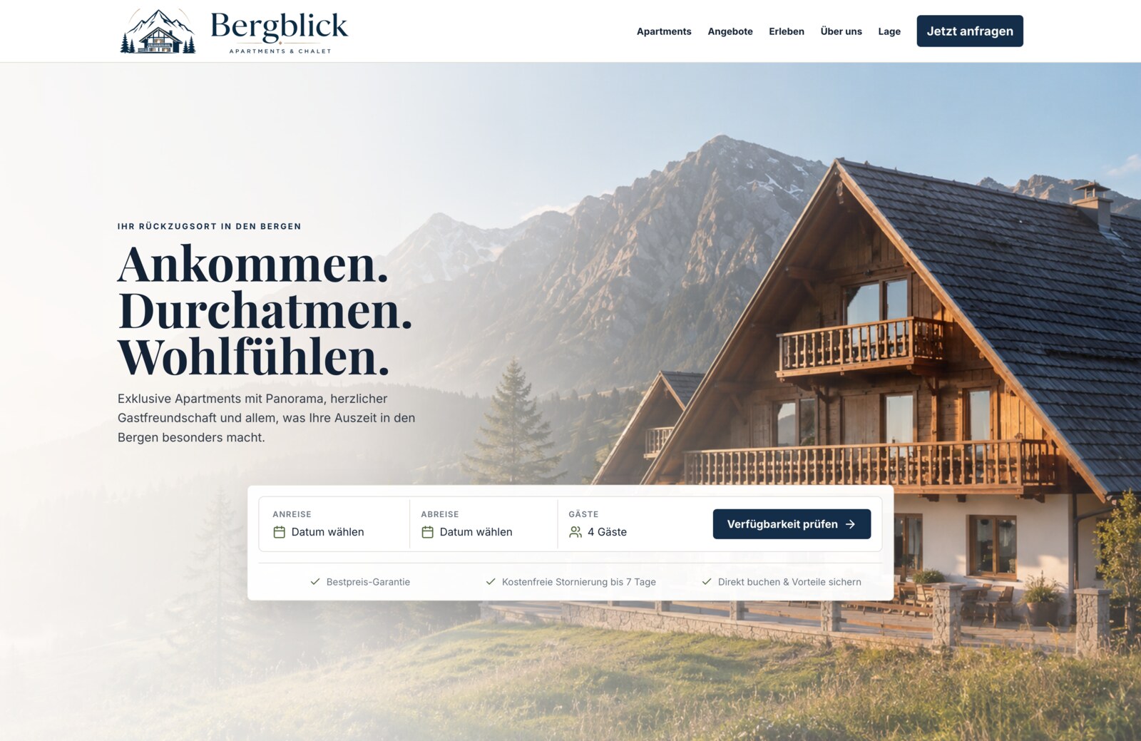 Startseite der Beispiel-Website Ferienwohnung Bergblick